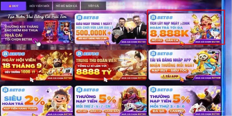 Ưu đãi nhận tiền khi trải nghiệm tựa game tại Bet88